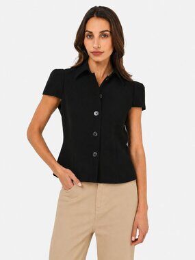 Forcast Black Short-Sleeve Ace Button Down Jacket